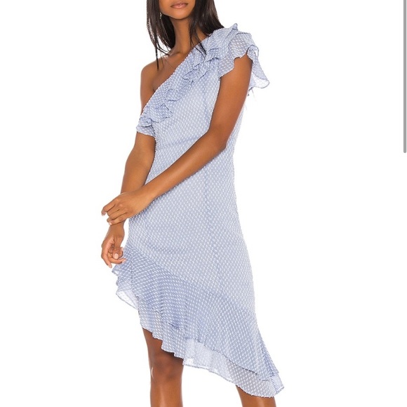 Revolve Song of Style Luca Blue Tiered Ruffle One Sleeve Midi Asymmetrical Dress - Picture 2 of 9